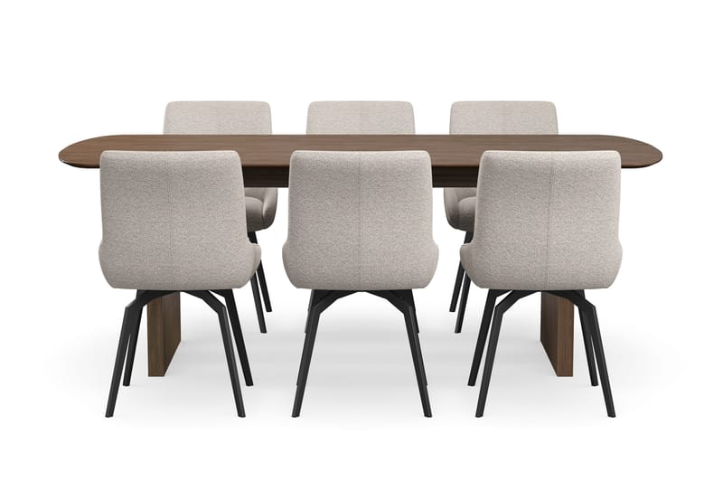 Richeto Matgrupp Rökt Ek 210 cm med 6 Mora Snurrstolar - Rökt ek/Mörkbeige - Möbler - Bord & matgrupper - Matgrupper