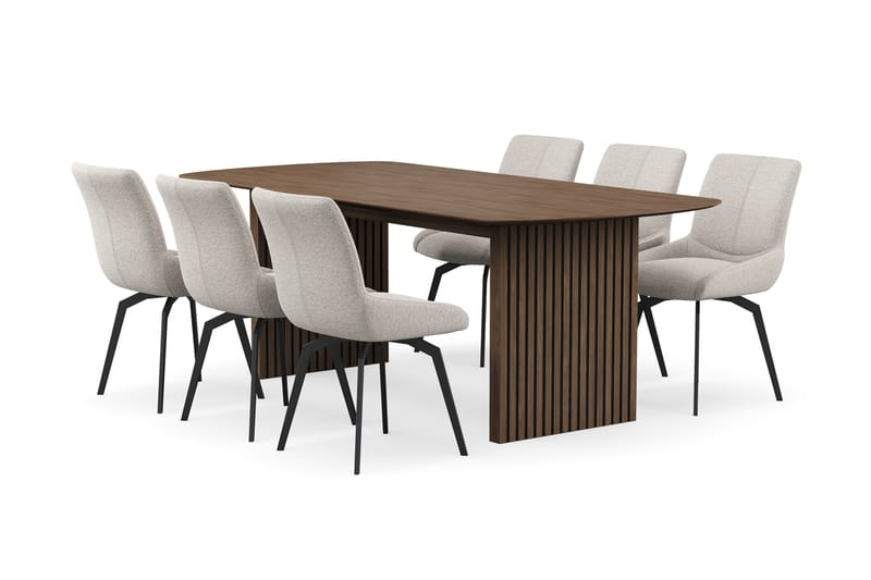 Richeto Matgrupp Rökt Ek 210 cm med 6 Mora Snurrstolar - Rökt ek/Mörkbeige - Möbler - Bord & matgrupper - Matgrupper