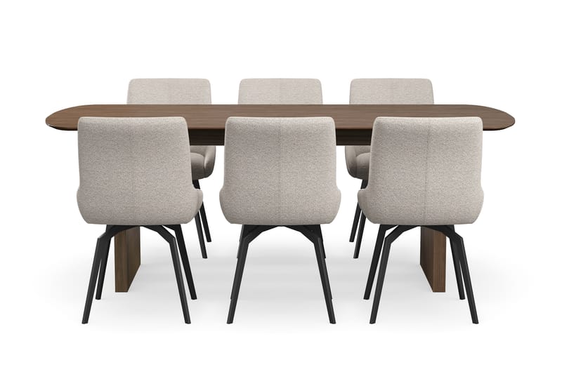 Richeto Matgrupp Rökt Ek 210 cm med 6 Mora Snurrstolar - Rökt ek/Mörkbeige - Möbler - Bord & matgrupper - Matgrupper