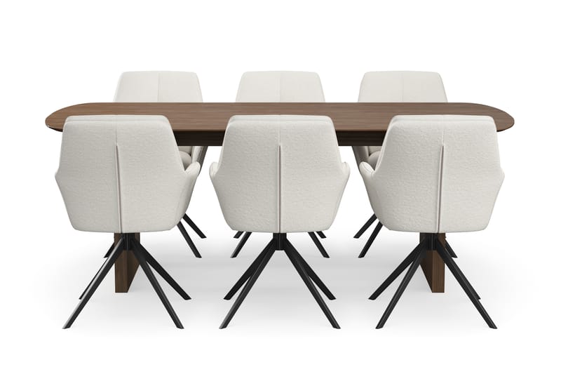 Richeto Matgrupp Rökt Ek 210 cm med 6 Torsby Snurrstolar - Rökt ek/Ljusbeige - Möbler - Bord & matgrupper - Matgrupper