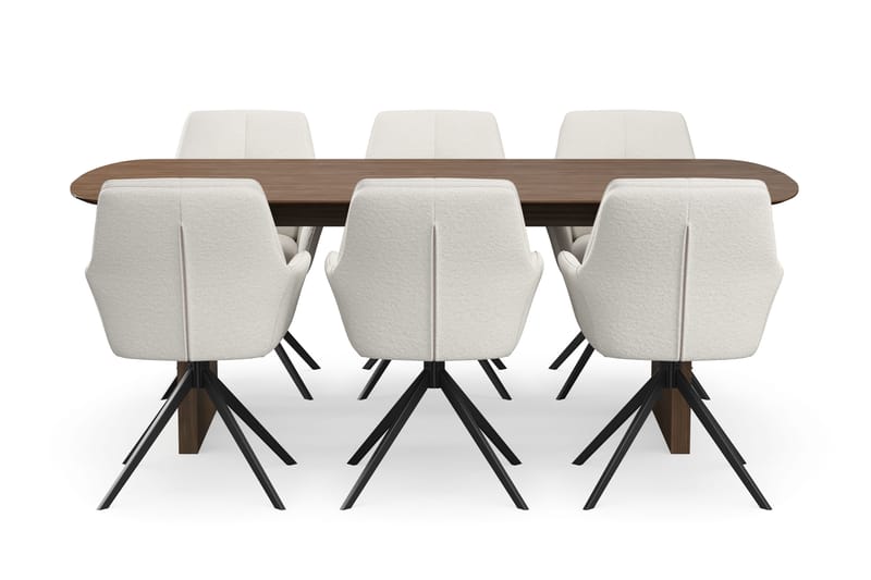 Richeto Matgrupp Rökt Ek 210 cm med 6 Torsby Snurrstolar - Rökt ek/Ljusbeige - Möbler - Bord & matgrupper - Matgrupper