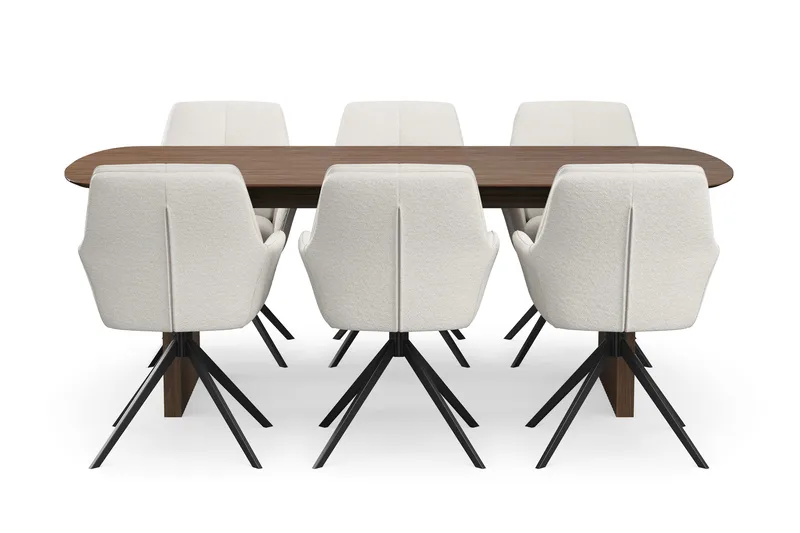 Richeto Matgrupp Rökt Ek 210 cm med 6 Torsby Snurrstolar - Rökt ek/Ljusbeige - Möbler - Bord & matgrupper - Matgrupper