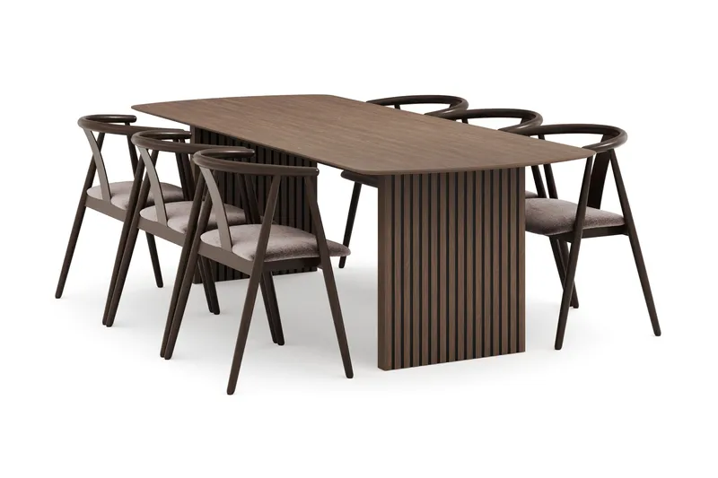 Richeto Matgrupp Rökt Ek 240 cm med 6 Cytie Karmstolar, Rökt ek