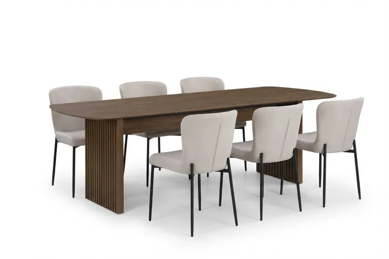 Richeto Matgrupp Rökt Ek 240 cm med 6 Elsie Matstolar, Rökt ek