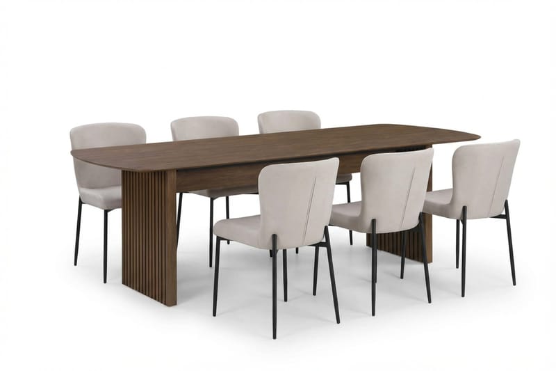 Richeto Matgrupp Rökt Ek 240 cm med 6 Elsie Matstolar - Rökt ek/Beige - Möbler - Bord & matgrupper - Matgrupper