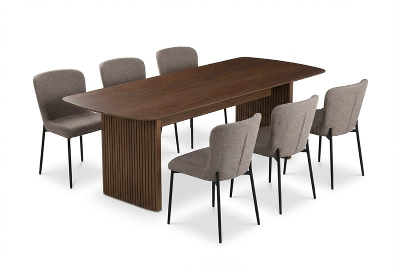 Richeto Matgrupp Rökt Ek 240 cm med 6 Elsie Matstolar - Rökt ek/Grå - Möbler - Bord & matgrupper - Matgrupper