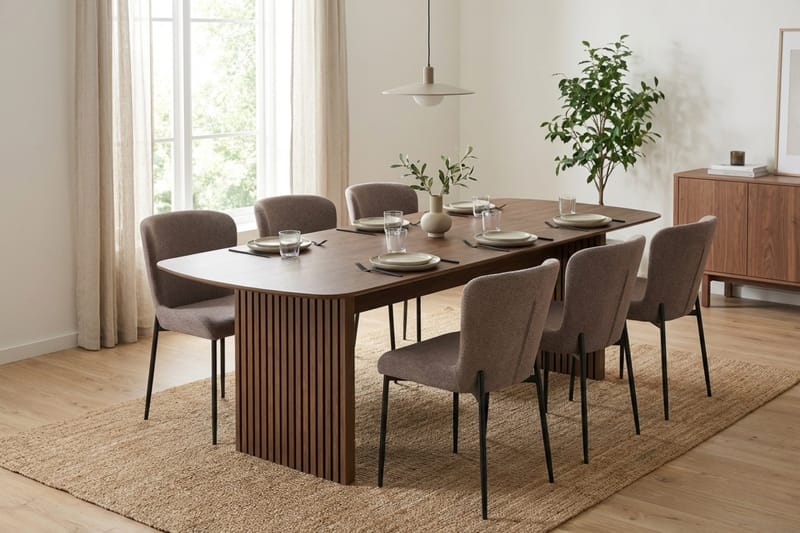 Richeto Matgrupp Rökt Ek 240 cm med 6 Elsie Matstolar - Rökt ek/Grå - Möbler - Bord & matgrupper - Matgrupper