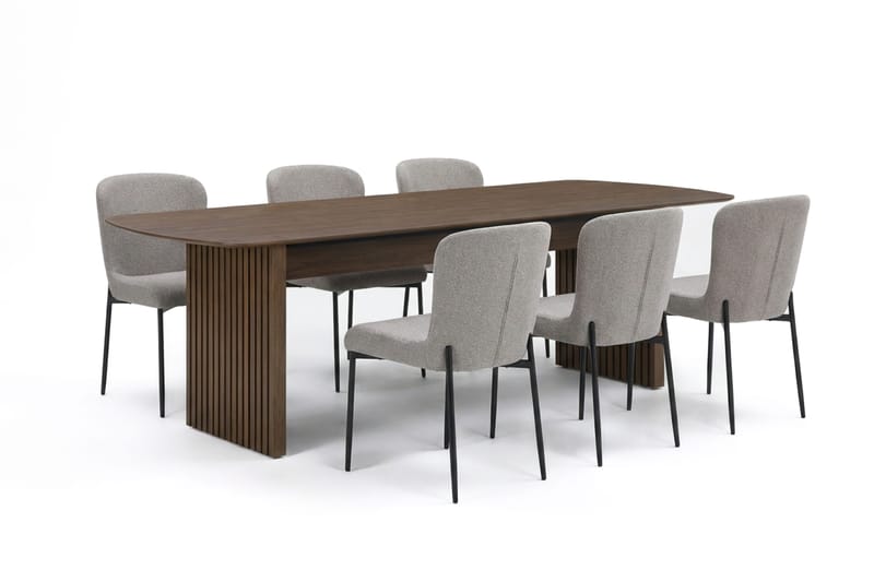 Richeto Matgrupp Rökt Ek 240 cm med 6 Elsie Matstolar - Rökt ek/Ljusgrå - Möbler - Bord & matgrupper - Matgrupper