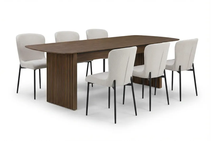 Richeto Matgrupp Rökt Ek 240 cm med 6 Elsie Matstolar, Rökt ek/Vit