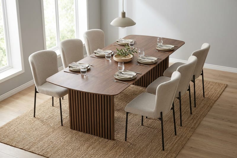 Richeto Matgrupp Rökt Ek 240 cm med 6 Elsie Matstolar - Rökt ek/Vit - Möbler - Bord & matgrupper - Matgrupper