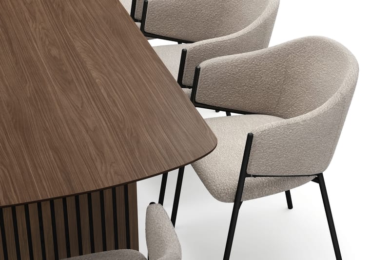 Richeto Rektangulär Matgrupp 240 cm – Matbord med 8 Filip Matstolar med Trä- och Rökt Ek-utseende - Mörkbrun|Taupe - Möbler - Bord & matgrupper - Matgrupper