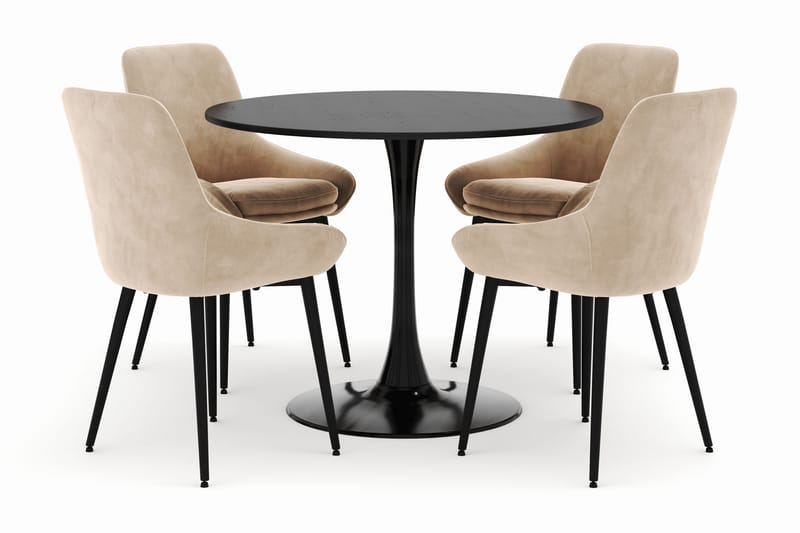 Ringstad Rund Matgrupp 100cm med 4 Alsarp Matstolar, Svart