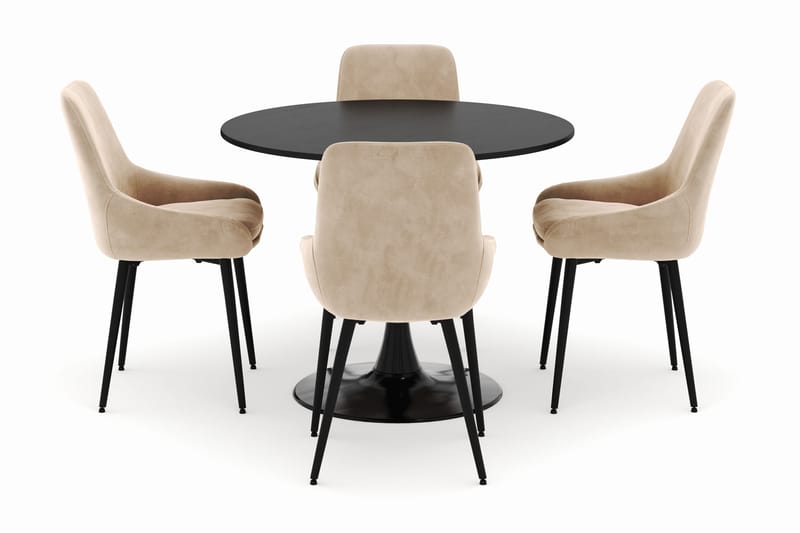 Ringstad Rund Matgrupp 100cm med 4 Alsarp Matstolar - Svart - Möbler - Bord & matgrupper - Matgrupper