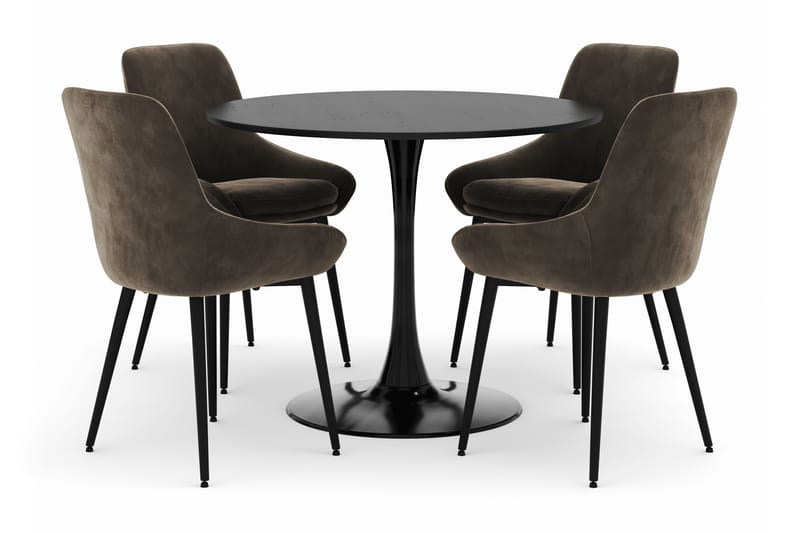 Ringstad Rund Matgrupp 100cm med 4 Alsarp Matstolar, Svart