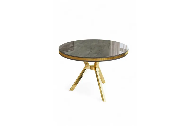 Rivor Litet Runt Matbord 90 cm med Marmorutseende, Grå / Guld