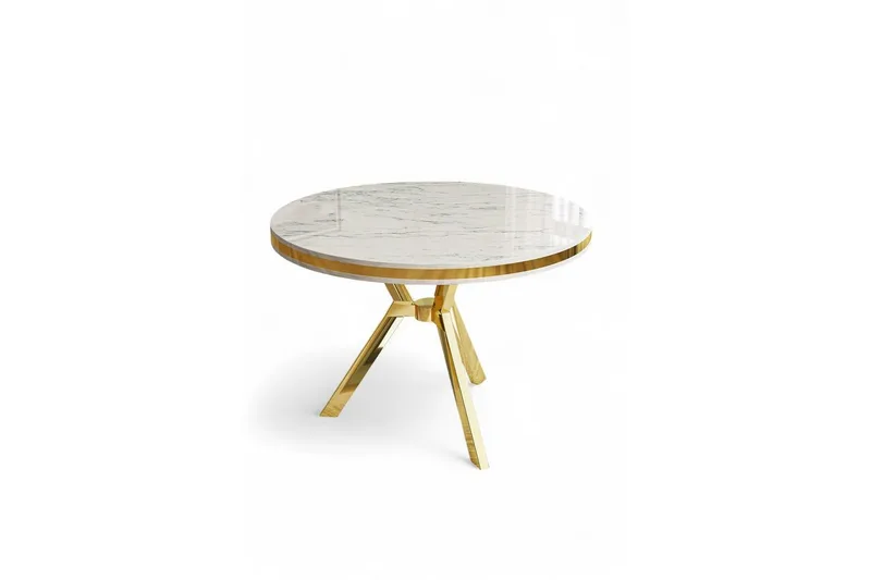 Rivor Litet Runt Matbord 90 cm med Marmorutseende, Vit/Guld