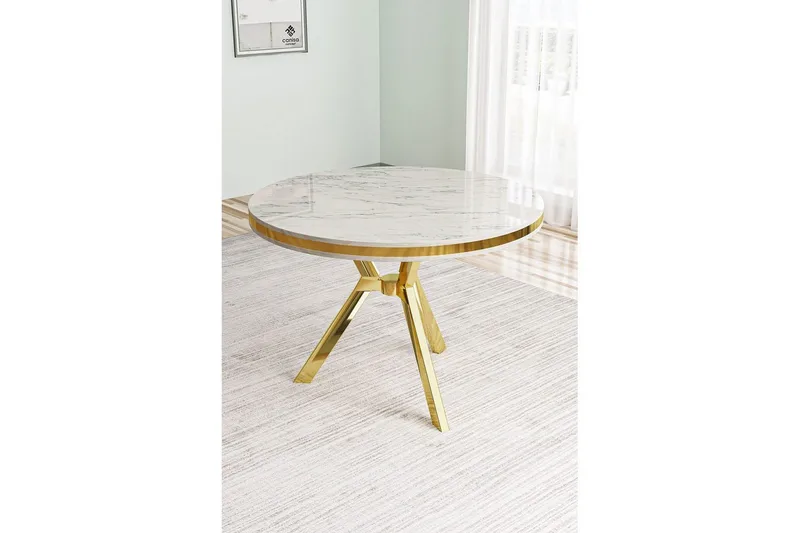 Rivor Matbord 90 cm Rund - Vit Marmor/Guld - Möbler - Bord & matgrupper - Matbord & köksbord