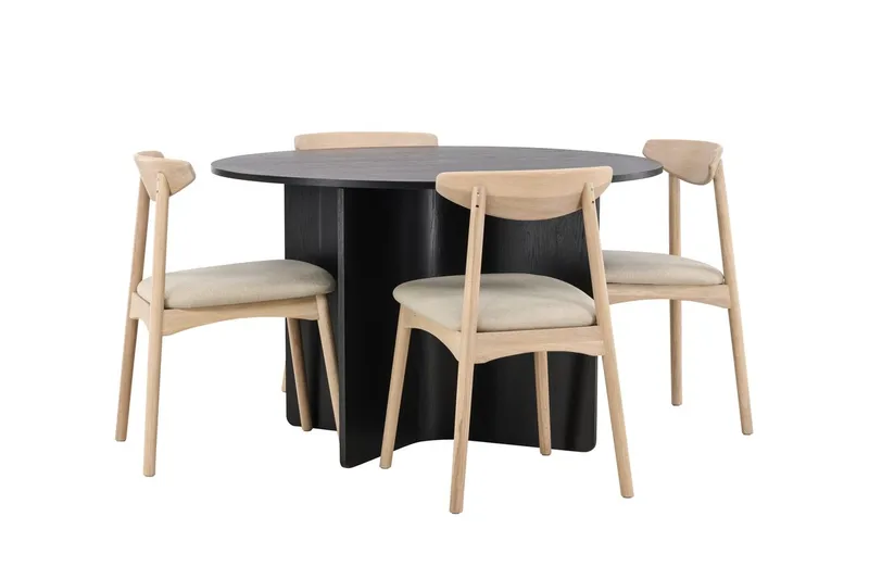 Rund Matgrupp Tyresö 120 cm rund med 4 Ven Stolar - Svart/whitewash - Möbler - Bord & matgrupper - Matgrupper