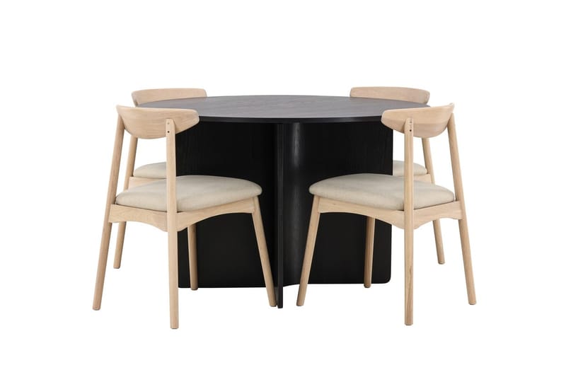 Rund Matgrupp Tyresö 120 cm rund med 4 Ven Stolar - Svart/whitewash - Möbler - Bord & matgrupper - Matgrupper