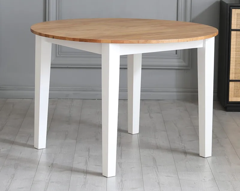 Runt Matbord Ø110 cm i Massiv Ek, Natur/Vit