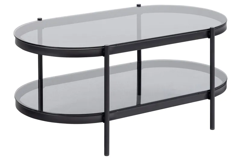 Rutkin 95 cm Ovalt Soffbord med Hylla i Glas, Grå