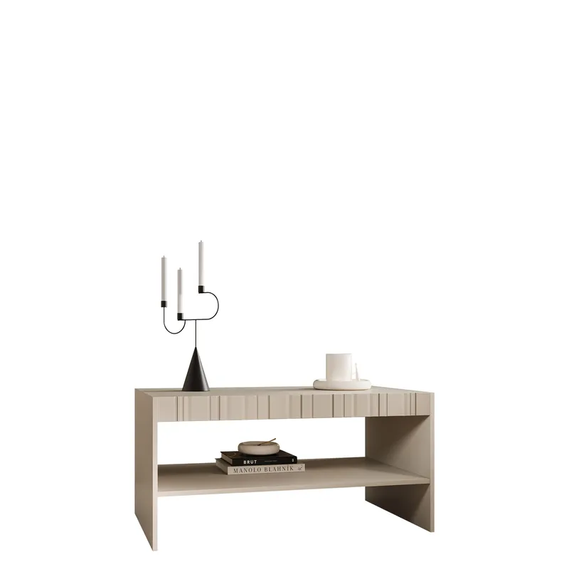 Rynlin Rektangulärt Soffbord med Hyllor och Räfflad Front 100 cm i Trä, Beige