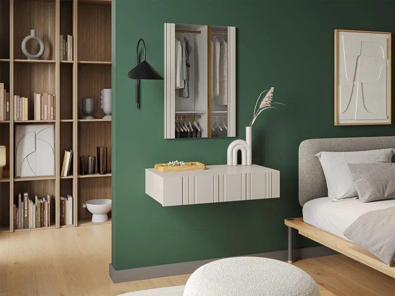 Rynlin Sminkbord med Förvaring och Lådor i Trä med Glasspegel - Beige - Möbler - Bord & matgrupper - Sminkbord & toalettbord
