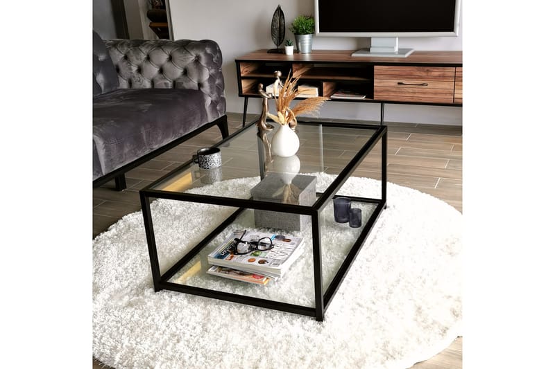 Sabani Soffbord 90 cm med Förvaring Hylla - Glas/Svart - Soffbord