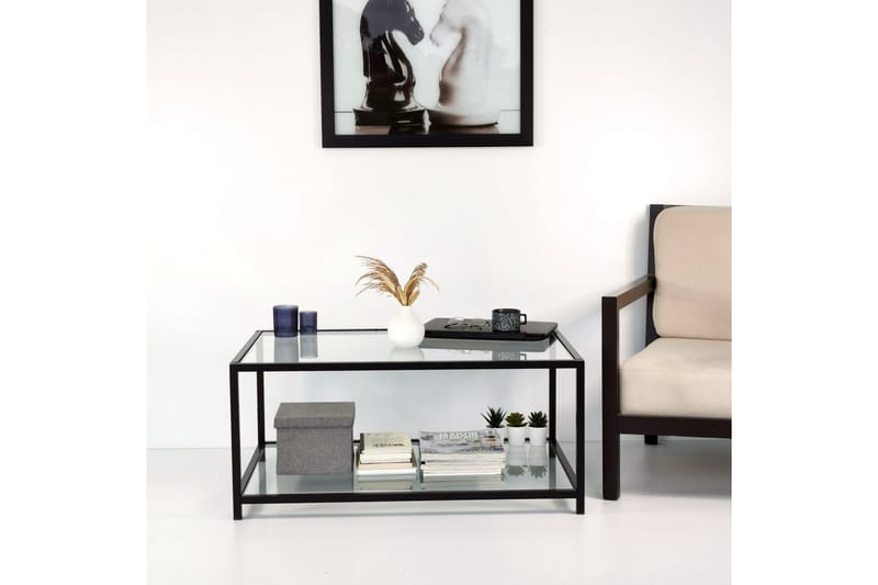 Sabani Soffbord 90 cm med Förvaring Hylla - Glas/Svart - Soffbord