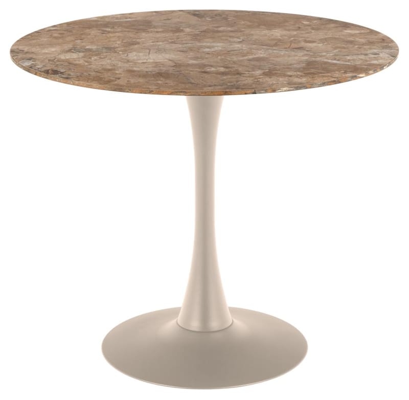 Salm Matbord 90 cm Rund, Brun Keramik med Subtila Ådringar; Grå Bas