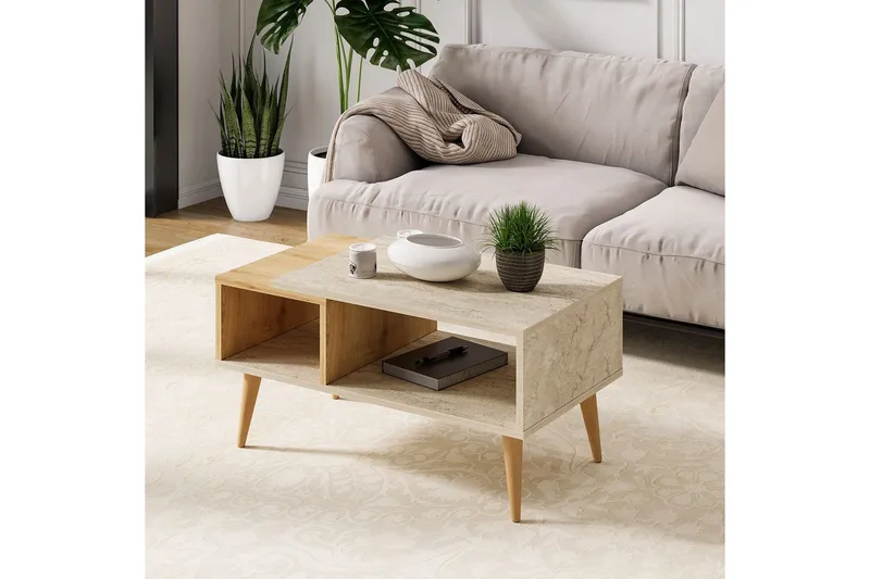 Salric Soffbord 90 cm - Travertine/Ek - Möbler - Bord & matgrupper - Soffbord