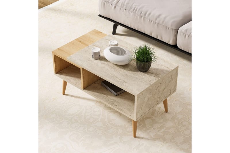 Salric Soffbord 90 cm - Travertine/Ek - Möbler - Bord & matgrupper - Soffbord