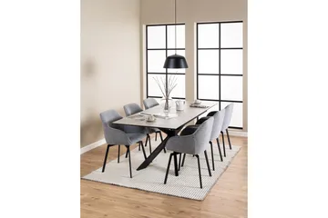 Salupa Utdragbart Rektangulärt Matbord 168–210 cm med Glasskiva, Betong- och Metallutseende - Grå - Möbler - Bord & matgrupper - Matbord & köksbord
