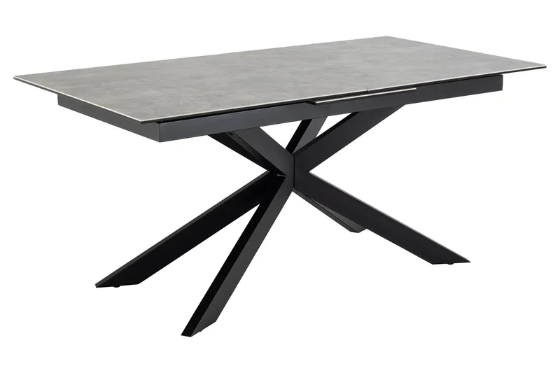Salupa Utdragbart Rektangulärt Matbord 168–210 cm med Glasskiva, Betong- och Metallutseende, Grå