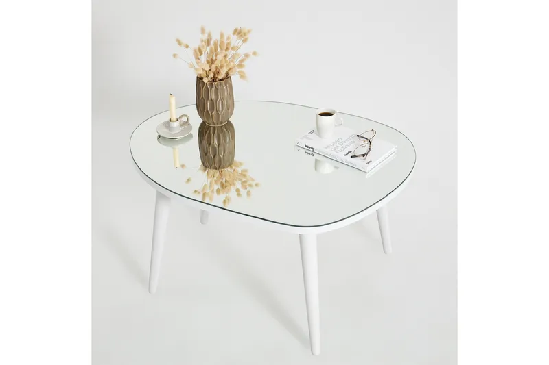 Samtens 75 cm Ovalt Soffbord i Glas med Träben - Vit - Möbler - Bord & matgrupper - Soffbord
