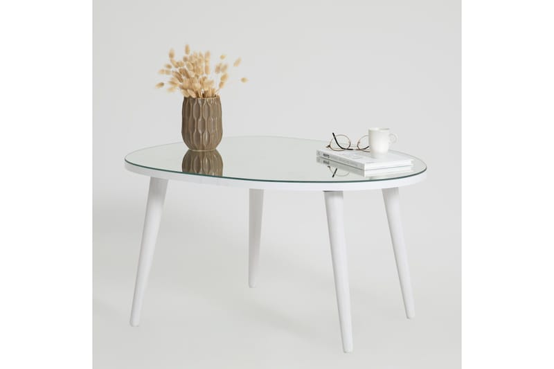 Samtens 75 cm Ovalt Soffbord i Glas med Träben - Vit - Möbler - Bord & matgrupper - Soffbord