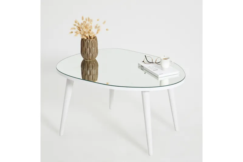 Samtens 75 cm Ovalt Soffbord i Glas med Träben - Vit - Möbler - Bord & matgrupper - Soffbord