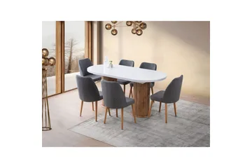 Samtens Utdragbart Ovalt Matbord 180 cm med Trä- och Valnötsutseende - Vit - Möbler - Bord & matgrupper - Matbord & köksbord
