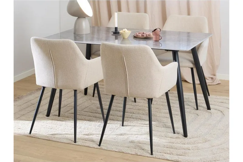 Sanjoan Matgrupp 140 cm + 4 st Nielsby Matstolar, Grå/Beige/Svart