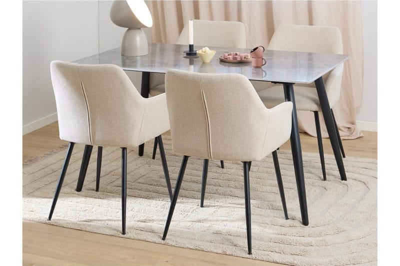 Sanjoan Matgrupp 140 cm + 4 st Nielsby Matstolar - Grå/Beige/Svart - Möbler - Bord & matgrupper - Matgrupper