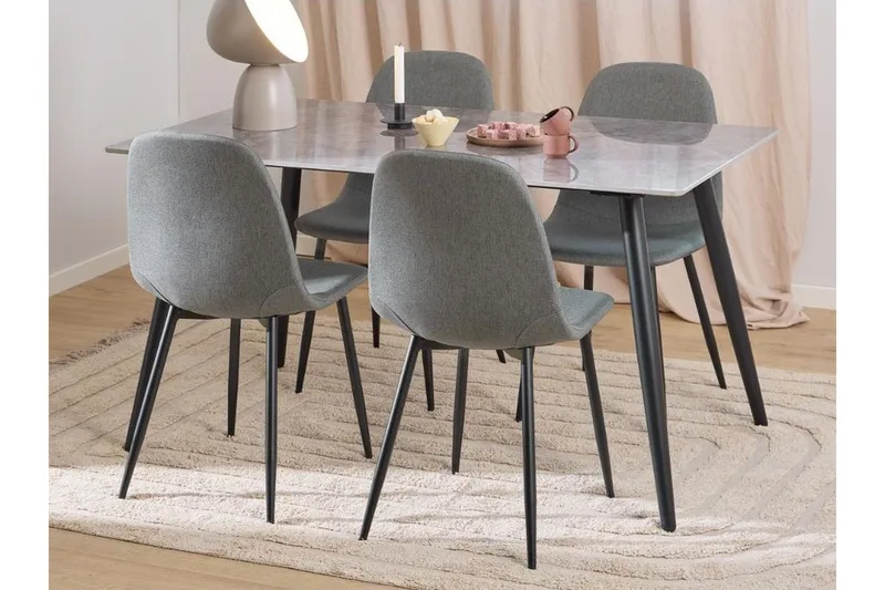 Sanjoan Matgrupp 140 cm + 4 st Salaman Matstolar, Grå/Svart