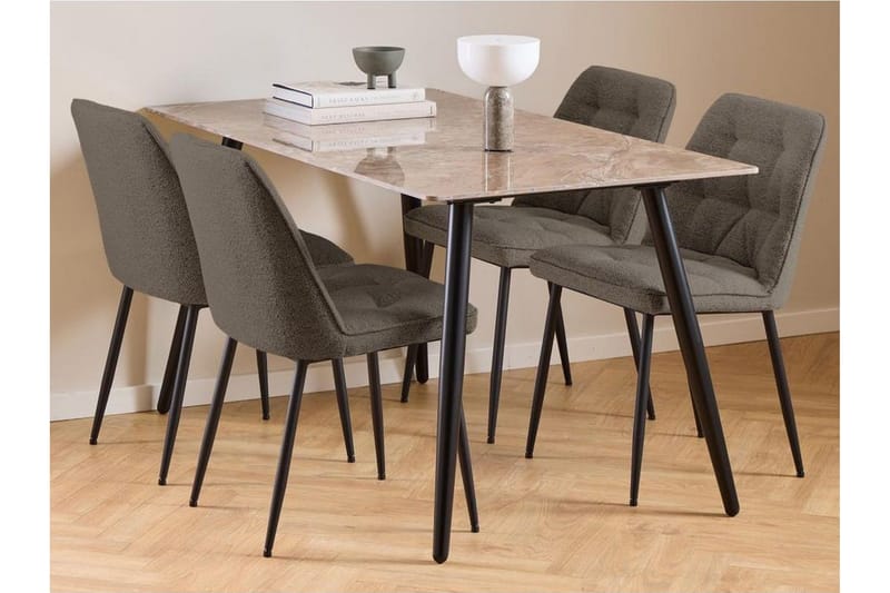 Sanjoan Matgrupp 140 cm + 4 st Zabinka Matstolar, Grå/Svart/Brun