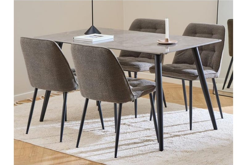 Sanjoan Matgrupp 140 cm + 4 st Zabinka Matstolar - Svart/Beige/Brun - Möbler - Bord & matgrupper - Matgrupper