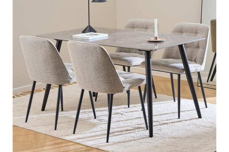 Sanjoan Matgrupp 140 cm + 4 st Zabinka Matstolar, Svart/Beige/Brun