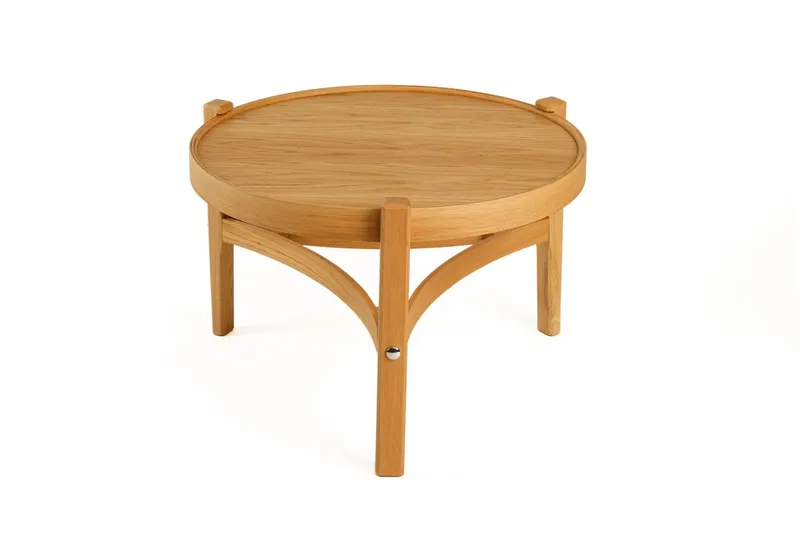 Sarnor Litet Runt Soffbord 60 cm med Välvda Tvärstöd i Ek, Beige