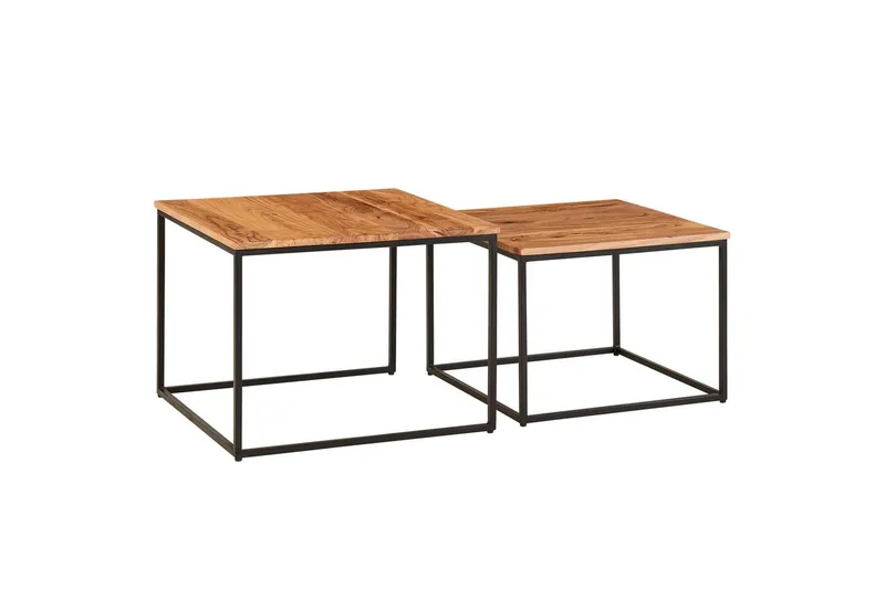 Satsbord Wohnling Set med 2 i massivt trä fyrkantiga metallben modern, undefined