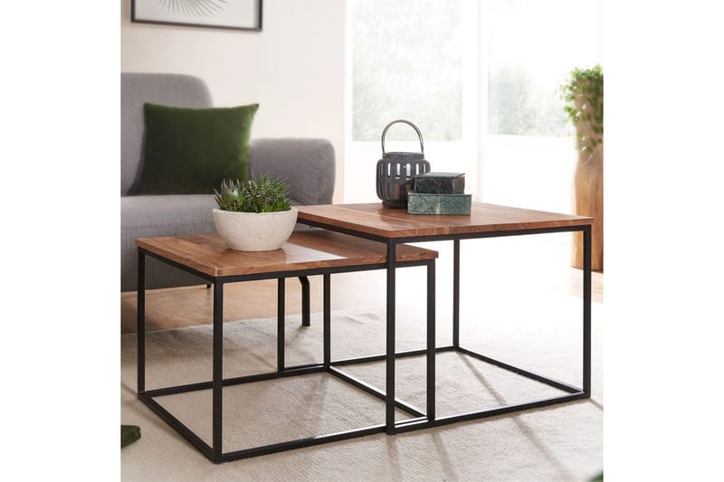 Satsbord Wohnling Set med 2 i massivt trä fyrkantiga metallben modern - Möbler - Bord & matgrupper - Avlastningsbord - Satsbord