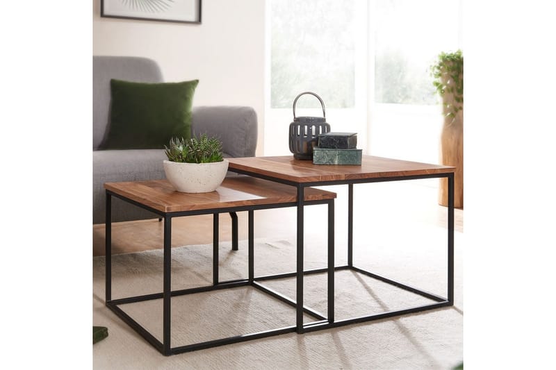Satsbord Wohnling Set med 2 i massivt trä fyrkantiga metallben modern - Möbler - Bord & matgrupper - Soffbord
