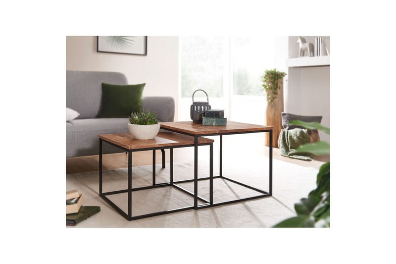 Satsbord Wohnling Set med 2 i massivt trä fyrkantiga metallben modern - Möbler - Bord & matgrupper - Avlastningsbord - Satsbord