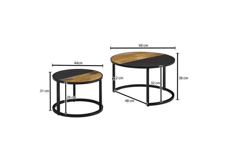 Satsbord Wohnling Set med 2 i massivt trä stenoptik metallben industriell - Möbler - Bord & matgrupper - Avlastningsbord - Satsbord
